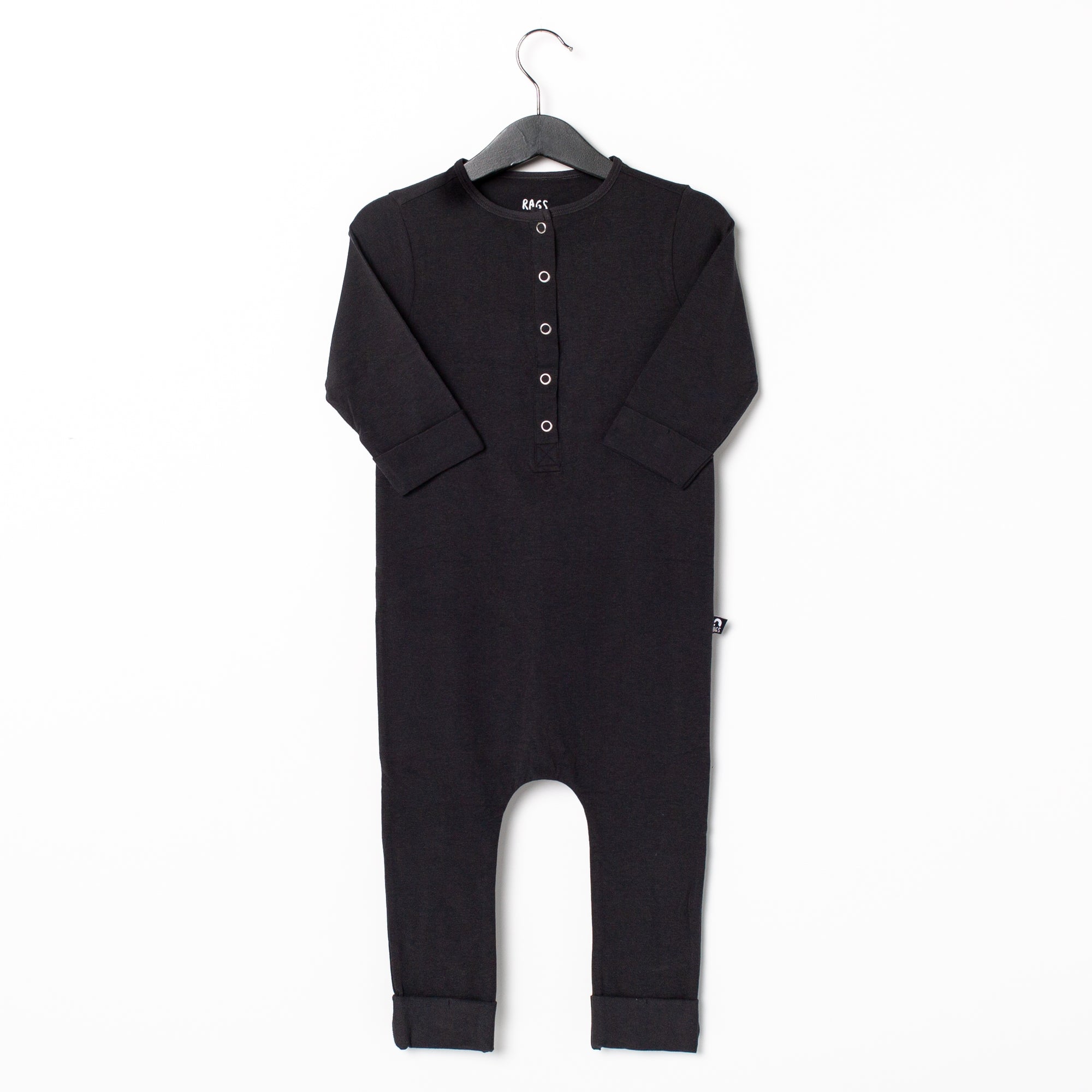 Essentials 3/4 Rolled Sleeve Henley Long Rag Romper - ‘Phantom’