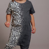 Short Sleeve Hip Pocket Rag Romper- Wild Child- Leopard Dip Dye