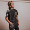 Drop Shoulder Hooded Kids Tee - 'Black Marble Dip Dye'