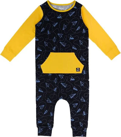 Paper Airplanes- Long Sleeve Kangaroo Pocket Rag Romper